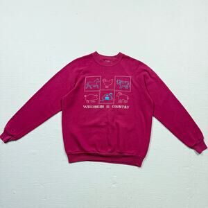 Vintage 90s Wisconsin Is Country Pink Crewneck Sweatshirt, Size Large